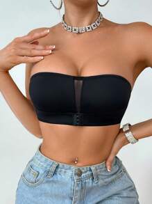 SHEIN Clip On Push Up Bra Crop Top Bra, Women Underwear & Off Shoulder Lingerie - Black - View 3