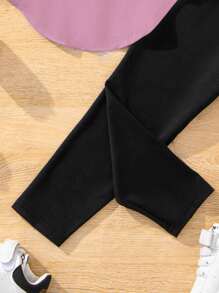 SHEIN Leap Crew 2pcs Young Girl Simple Casual Short Sleeve Top And Long Pants Set, Suitable For Spring & Autumn - Multicolor - View 5