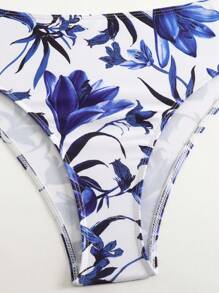 Swim Oasis V 领多色蝴蝶结花卉印花 3 件套比基尼套装，带网眼裙，高品质度假比基尼套装