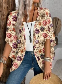 EMERY ROSE Damen Lässige, schlichte Gestrickte Jacke mit Blumenmuster, leicht, geeignet für Frühling und Sommer