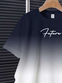 Tween Boy Casual Minimalist Letter Graphic Short Sleeve T-Shirt & Shorts 2Pc Set, Suitable For Summer