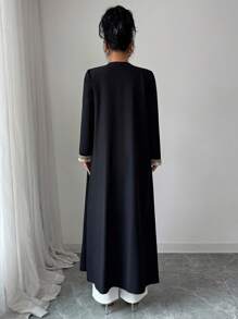 Elenzga Women's Elegant Solid Color Gold Lace Patchwork Cardigan Fall Winter Cloth For Women