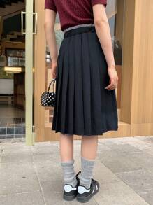 DAZY Women's Solid Color Pleated Casual Korean Style A-Line Skirt Fall Skirts