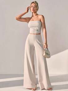 CLARA VERO 2 piezas Crop Top y Pantalón de Pierna Ancha
