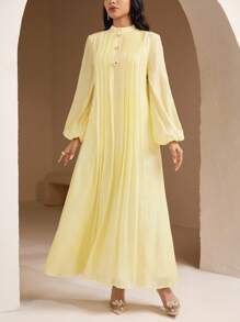 Veilorie Robe longue élégante à manches longues et taille cintrée, couleur unie pour femmes