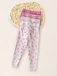 SHEIN Vintaside Kids Bộ 5 quần lót in họa tiết sọc hình gấu trái tim cho bé gái, phù hợp mặc hàng ngày, thích hợp cho mùa xuân/hè - Hồng - Xem 8