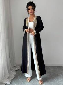 Elenzga Women's Elegant Solid Color Gold Lace Patchwork Cardigan Fall Winter Cloth For Women