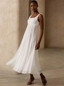 Aveloria Rosie Robe élégante sans manches pour femmes avec design de taille à patchwork, volants, bretelles à bulles et texture florale minimaliste romantique - Blanc - Voir 4