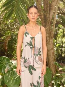 Sunsella Blouse style kimono à imprimé, col en V avec liens. Débardeur d'été pour femmes, vacances et jours de plage
