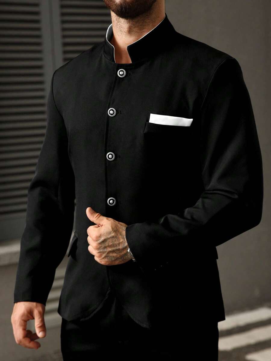 Manfinity Mode 大码男士休闲立领单排扣西装外套