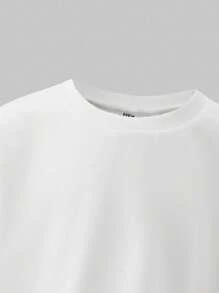 SHEIN Explorewe 2 件套青少年女孩休闲装 - 纯色短款超大运动衫和街头风格工装裤，2025 年夏季返校运动休闲装和校园运动装 - 黑與白 - 查看 4