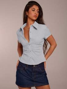 SHEIN Forever 21 海滩度假 夏季文艺复兴博览会 乡村音乐会 Y2k 上衣 毕业典礼 外出露背上衣 音乐节 机场 复活节 波西米亚风女式上衣 - 藍色 - 查看 6