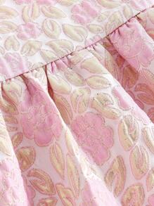 Tween Girl Floral Jacquard Ruffle Trim Dress, Party Wear - Pink - View 5