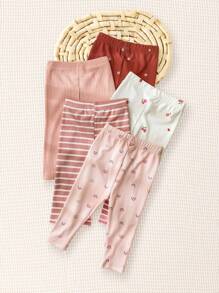 SHEIN 5入組嬰幼女童日常穿著彩虹花卉及條紋下著，適用於春夏 - 彩色 - 查看 8