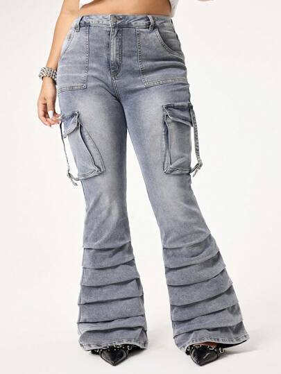 Grunge Punk Y2K Sexy Vixens Slim Fit Stretch Große Größen Jeans mit hoher Taille, Washed und zerstörtem Design, mit Taschen