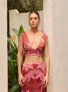 Sunsella Top corto ajustado con estampado para verano, ropa de playa, ropa de resort para vacaciones, "Old Money" - Multicolor - Ver 3