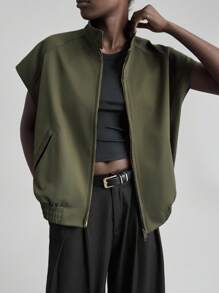 Ontre 2026春夏新款女装，适合上学、情人节、度假、婚礼宾客、商务休闲等场合，复古优雅百搭基础款，纳什维尔休闲纯色宽松外套，毕业典礼等场合。 - 軍綠色 - 查看 4