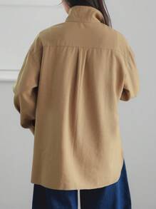 Dazy-Less Women's Loose Business Casual Long Sleeve Cardigan Blouse, Simple Solid Color, For Office Commute, Spring/Summer/Autumn