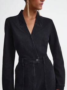 Daynim 女式休闲长袖黑色牛仔连体裤