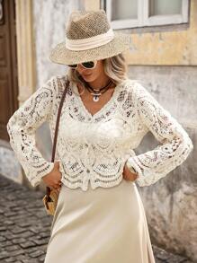 Brillora Cardigan casual traforato all'uncinetto per le vacanze