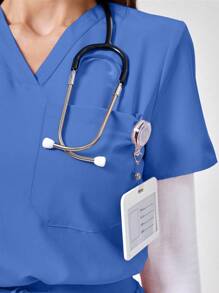 TaskEZ Scrub Uniform Set With Solid V-Neck Short Sleeve Top And Pockets Pants - Lake Blue - View 8