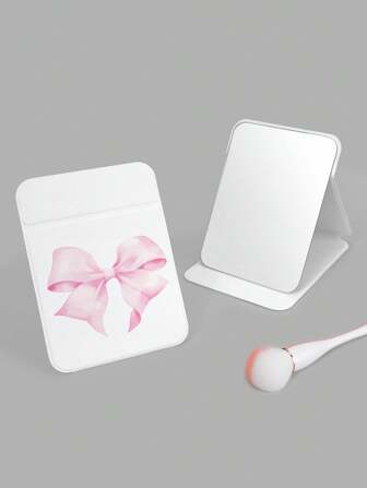 Kawaii Cute Pink Bow Foldable Vanity Makeup Mirror, Suitable For Makeup, Home Use And Gift Giving