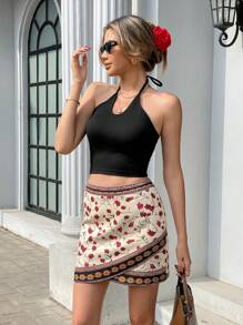 Rafferiza High Waist Slimming Digital Print Mini Skirt - Multicolor - View 6