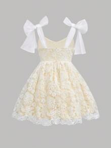 Tween Girls' Woven Lace Embroidered V-Neck Fitted Elegant Strap Dress - White - View 2