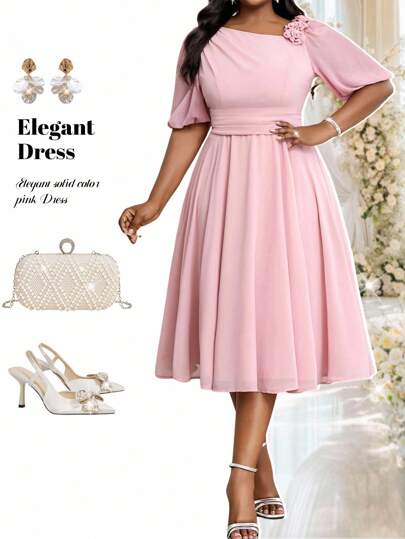 Fleurora Spring And Summer Elegant Commuting Office Purple Knitted Round Neck Pencil Bishop Sleeve Contrast Collar Contrast Mesh Bodycon Dress Midi Short Sleeve Plus Size Dresses Elegant Women Dresses Classy Outfits Summer Outfits For Women Dresses For Women Elegant Summer Clothes Spring Clothes Valentine's Day Outfit