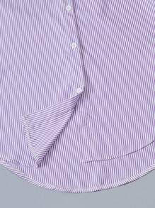 Teen Girls' Casual Striped Long Sleeve Long Shirt Purple Striped Shirt Girls Lilac Striped Shirt Girls Girls Striped Button Down Shirt Purple Shirts For Girls Girls Lilac Shirt - Purple - View 6
