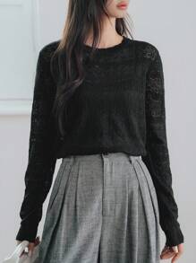 Dazy-Less Women's Long Sleeve Knit Sweater, Casual Office Wear, Suitable For Spring, Autumn & Summer,Fall Women Clothes - Black - View 1