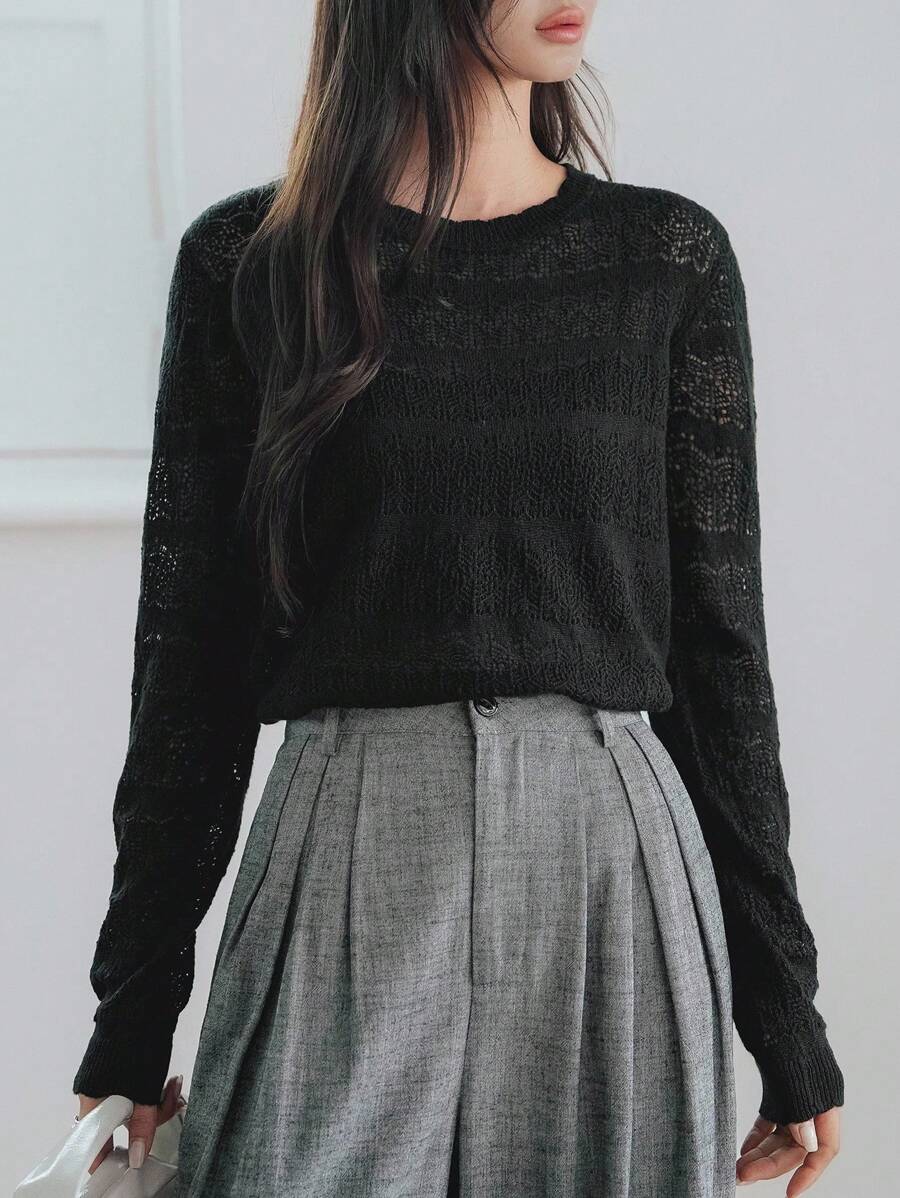 Dazy-Less Women's Long Sleeve Knit Sweater, Casual Office Wear, Suitable For Spring, Autumn & Summer,Fall Women Clothes - Black - View 1