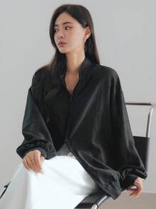 Dazy-Less Chaqueta de gasa de unicolor holgada de mujer para primavera/verano, cárdigan ligero para uso en la oficina, ropa de otoño