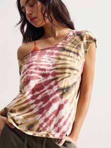 Bohemela 针织扎染圆领蝙蝠袖宽松常规波西米亚风女式 T 恤 - 彩色 - 查看 3