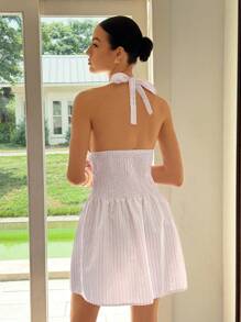 Ria Solene Sexy New Version Striped Halter Open Back Dress, Summer - Pink - View 2