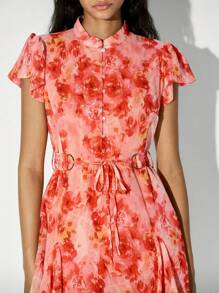 Lumivelle Women's New Summer Layered Ruched Print Mini Halter Neck Dress