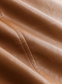 SHEIN Unity 大码纯色不对称下摆瀑布领复古休闲无袖夹克 - 棕色 - 查看 5