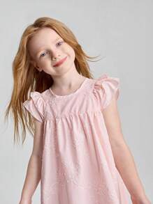 Maija Kids Maija Kids 圆领荷叶边袖纯色连衣裙，适合年轻女孩 - 粉色 - 查看 7
