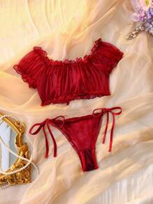 DelicateAllure 2pcs/Set Women's Wireless Bra Set - Burgundy - View 9