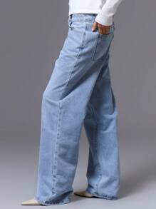 MUSERA 直筒牛仔裤 春季 90年代 可爱 夏季 Y2K 90年代 日常基础款 休闲 西部 音乐会 音乐节 锐舞派对 假日 冬季 工作 办公室 时尚 - 淺藍色 - 查看 3