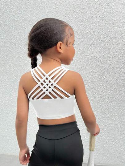 SHEIN Young Girl Solid Color Cropped Knit Sleeveless Athletic Top