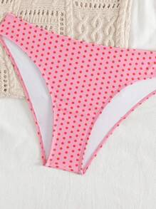 Swim Mod 女士粉色波尔卡圆点印花露背低腰三角比基尼套装，夏季 - 淺粉色 - 查看 4