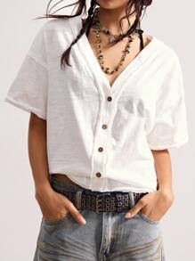 Bohemela Casual Solid Color Loose Batwing Short Sleeve Knit T-Shirt For Women Open Back Shirts Low Cut Shirt Summer Shirts Woman Blouse Summer Loose Shirt