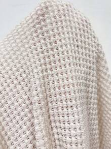 SHEIN LUNE Women V-Neck Front Button Textured Waffle Knit Casual Vacation T-Shirt, Summer - Beige - View 6