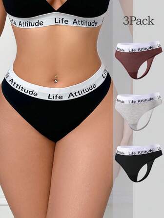 EasyFave 3 pièces Ensemble de culottes tanga femme de couleurs assorties