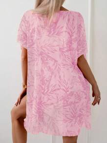 SHEIN Swim Women Summer Leaf Print Bikini Set With Coverup - Baby Pink - View 4