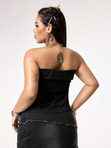 ROMWE Grunge Punk Subculture Y2K Tight Fit Dragon Print Hem Slit Design Plus Size Women Tube Top