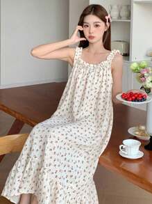 DAZY 女士宽松甜美碎花荷叶边吊带睡衣睡袍，Moo Moo 睡衣