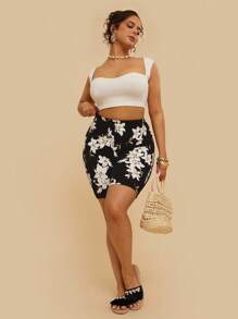 SHEIN VCAY Plus Size Elastic Waist Vacation Style Summer Boho Shorts - Multicolor - View 5