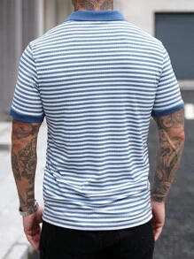 Manfinity Homme 男士休闲简约商务通勤日常短袖 Polo 衫 - 藍白色 - 查看 2